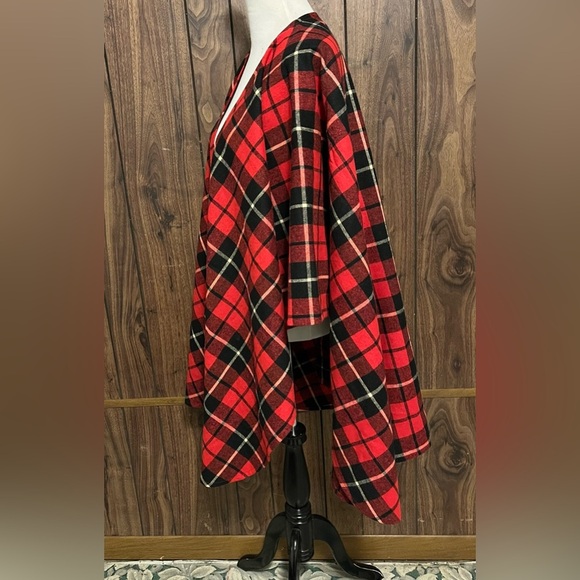 TEXAS BODY HANGINGS RED BLACK Plaid Wool Belted Cape Wrap Cloak Rare One Size - Picture 3 of 5